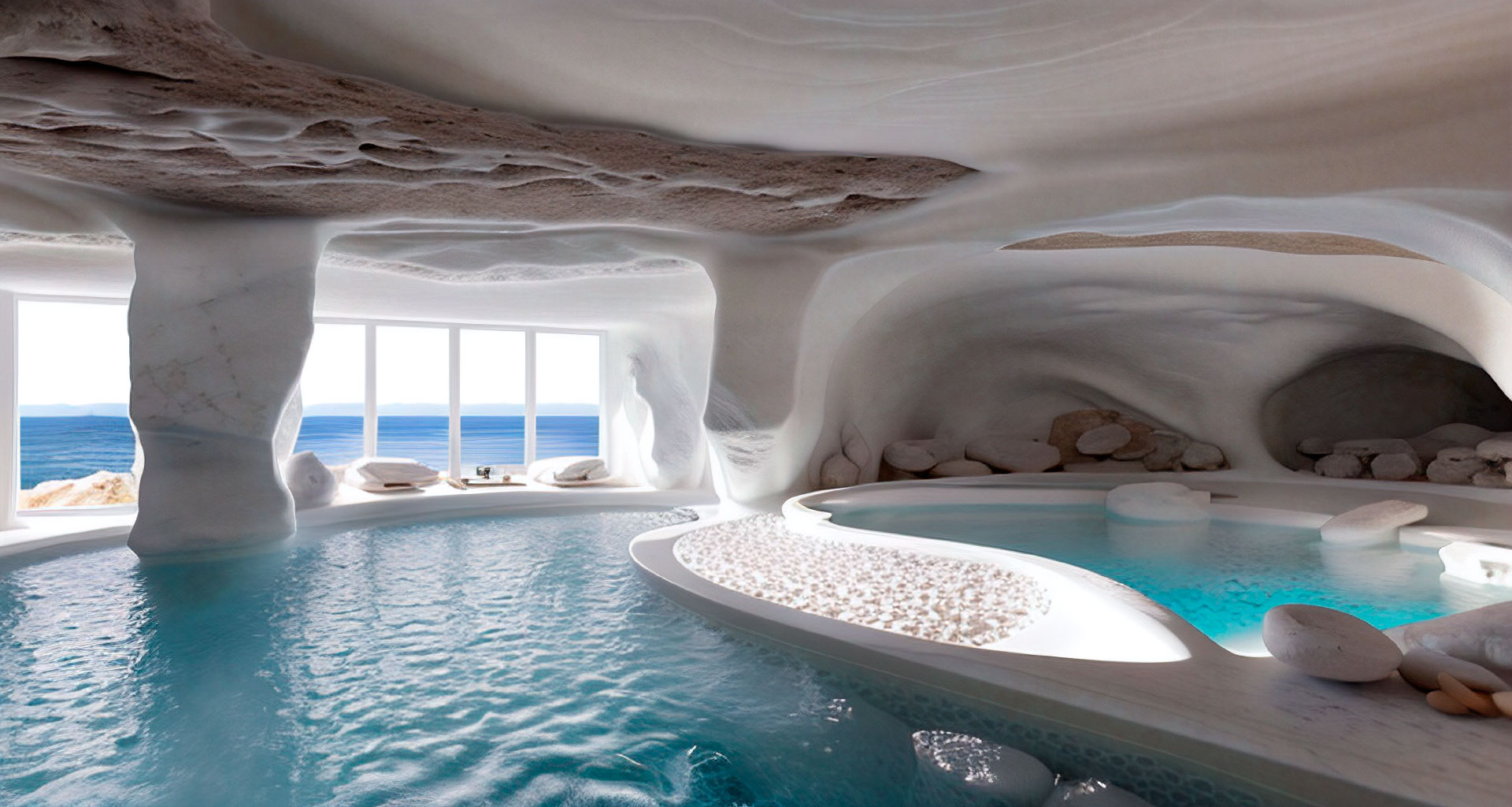 Aménagement intérieur d’un spa simulant une grotte