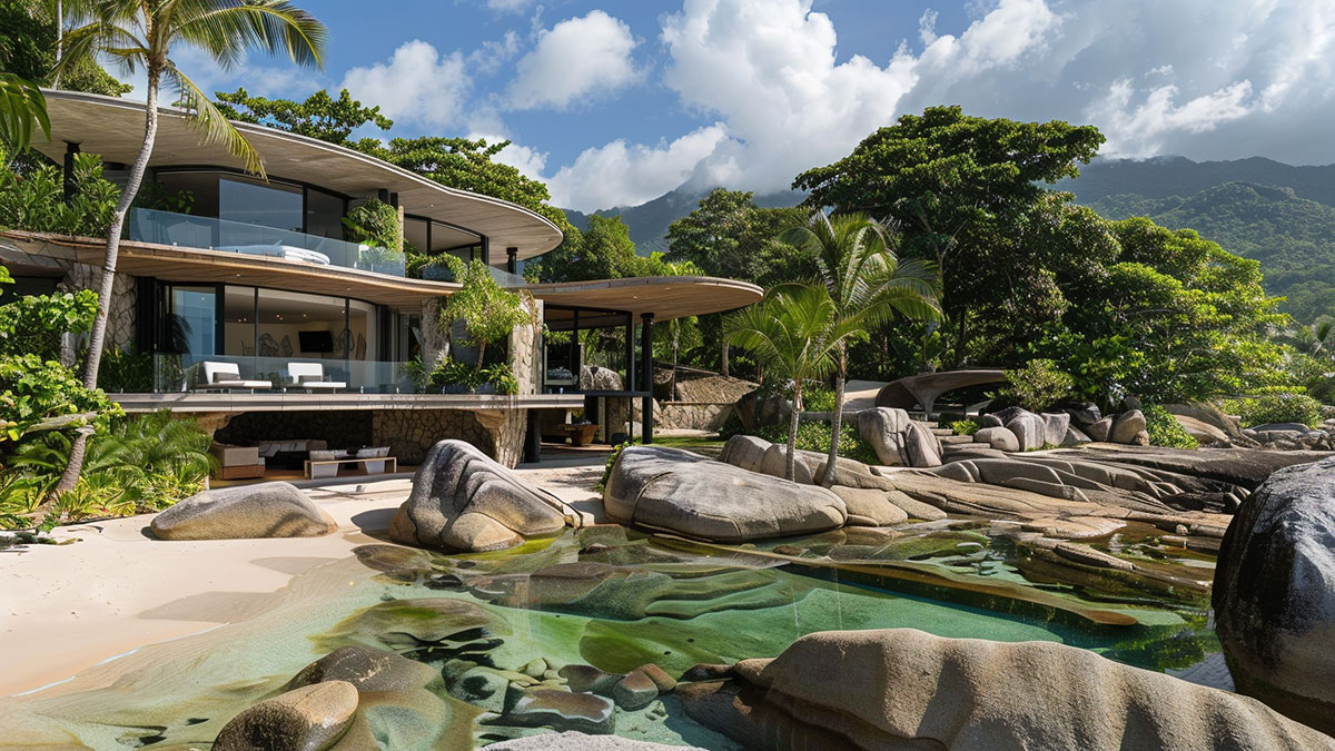 Architecture et environnement, villa de luxe et nature