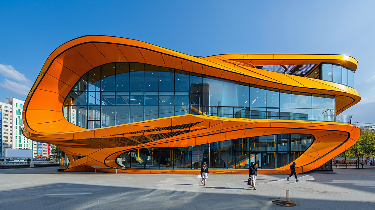 Couleur orange et fluidité pour l’architecture d’une bibliothèque